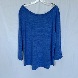 Talbots Lightweight Sweater Loose Fit Cross Back Boatneck 3/4 Sleeve Blue 2X